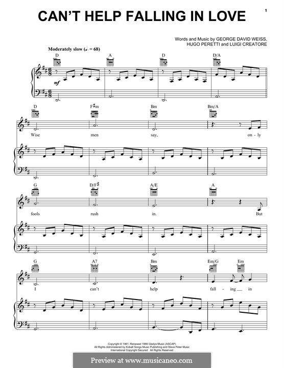 Vocal version: For voice and piano or guitar (Elvis Presley) by George David Weiss, Hugo Peretti, Luigi Creatore