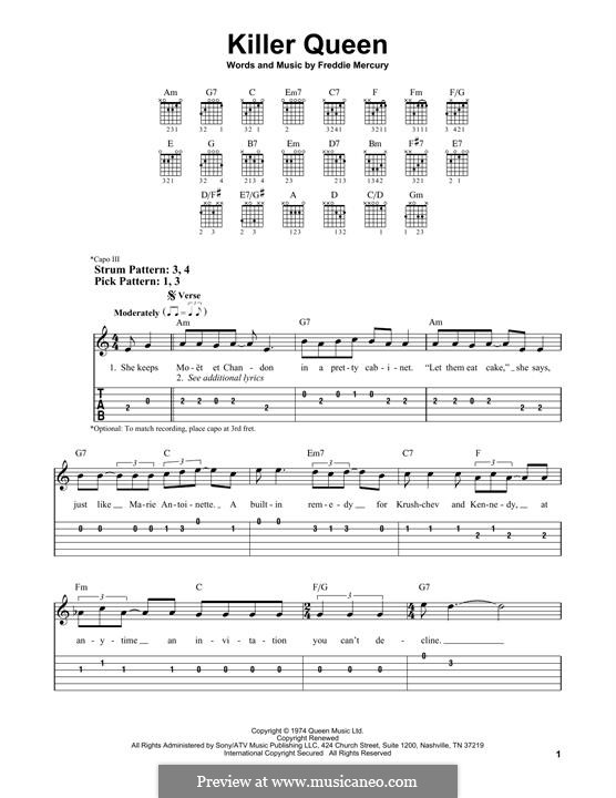 Killer Queen (Queen): For guitar by Freddie Mercury