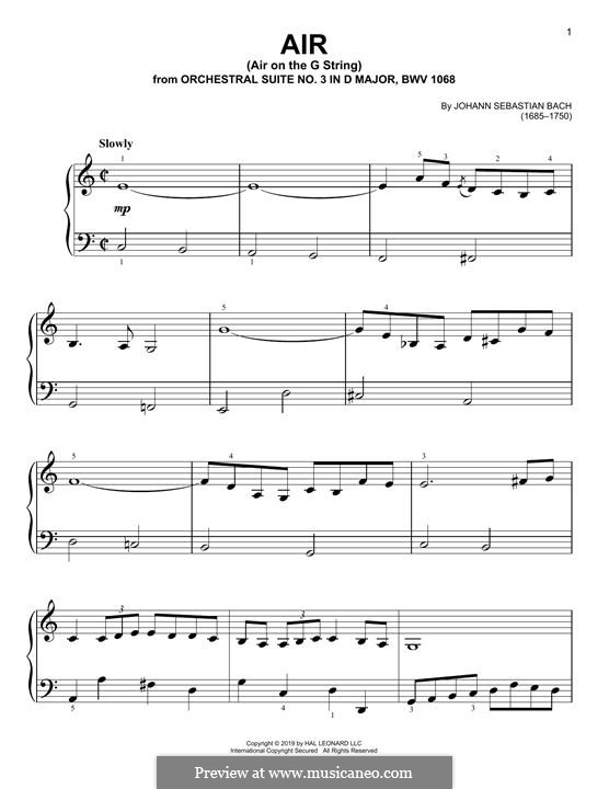 Aria (Printable Scores): Version for piano by Johann Sebastian Bach