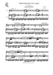 Sonata for Violin and Piano No.1 in C Major, K.6: Score, solo part by Wolfgang Amadeus Mozart