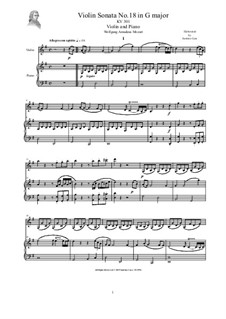 Sonata for Violin and Piano No.18 in G Major, K.301: Score, solo part by Wolfgang Amadeus Mozart