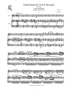 Sonata for Violin and Piano No.19 in E Flat Major, K.302: Score, solo part by Wolfgang Amadeus Mozart
