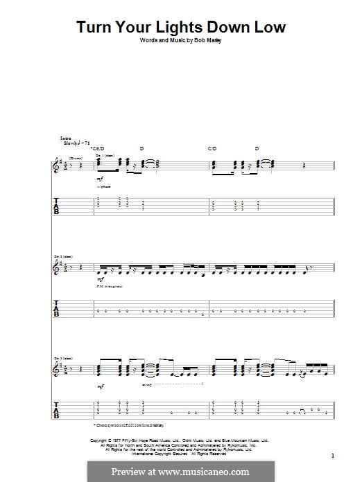 Turn Your Lights Down Low: For guitar with tab by Bob Marley