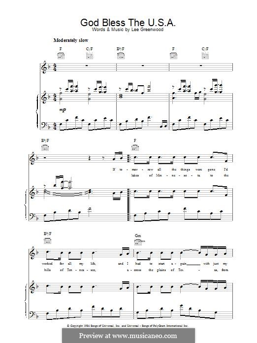 God Bless the U.S.A. by L. Greenwood - sheet music on MusicaNeo