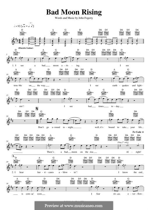 Bad Moon Rising Sheet Music | Creedence Clearwater Revival | Real Book –  Melody, Lyrics & Chords