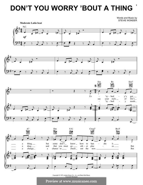 Don't You Worry 'Bout A Thing by S. Wonder - sheet music on MusicaNeo