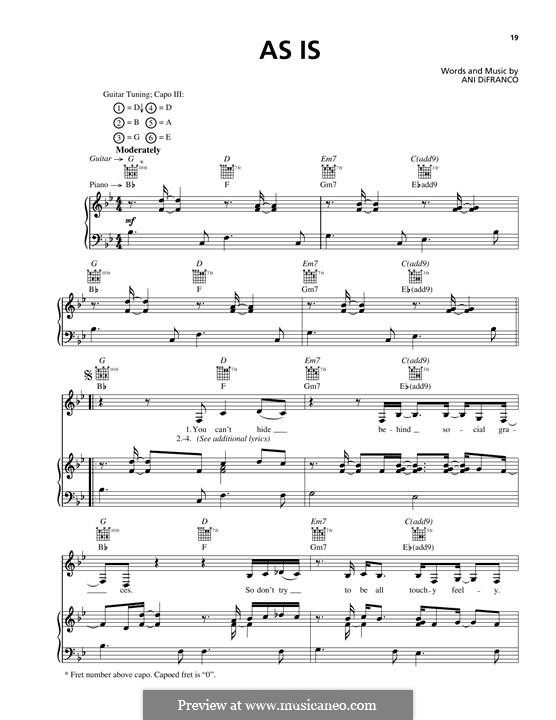 As Is: For voice and piano (or guitar) by Ani DiFranco