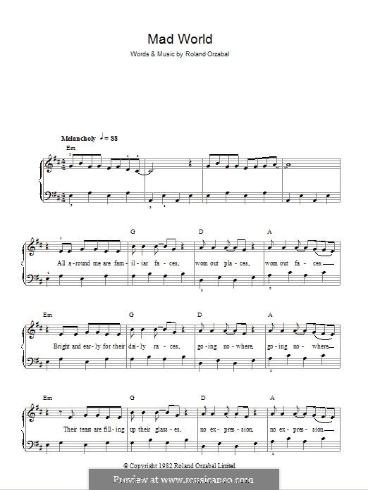Mad World (Gary Jules & Michael Andrews): For piano by Roland Orzabal