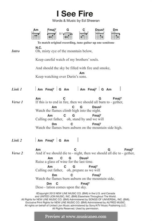 I See Fire (from The Hobbit): Lyrics and chords by Ed Sheeran