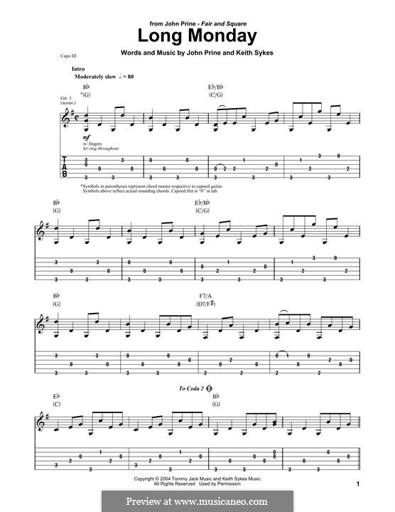 Long Monday: For guitar with tab by John Prine