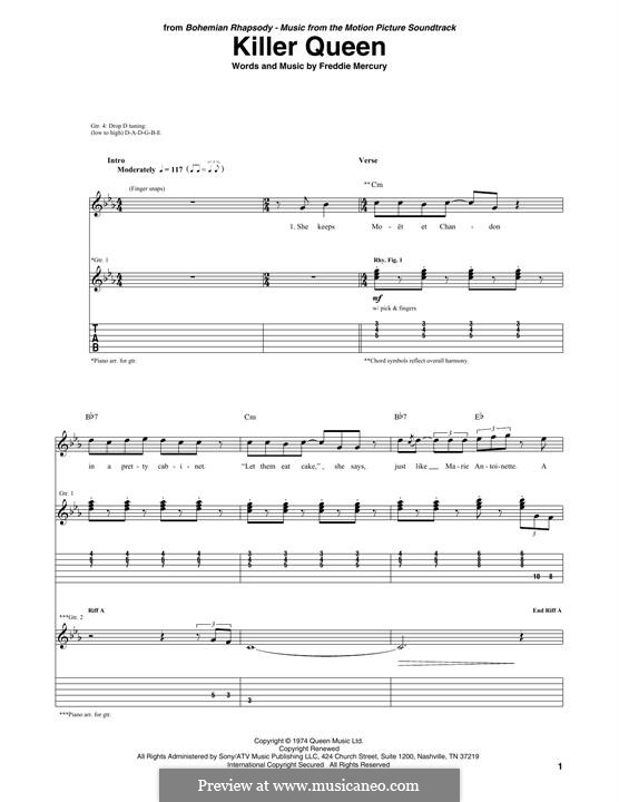 Killer Queen (Queen): For guitar with tab by Freddie Mercury