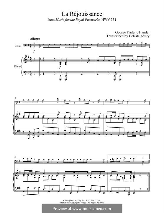 La Rejouissance: For cello and piano by Georg Friedrich Händel