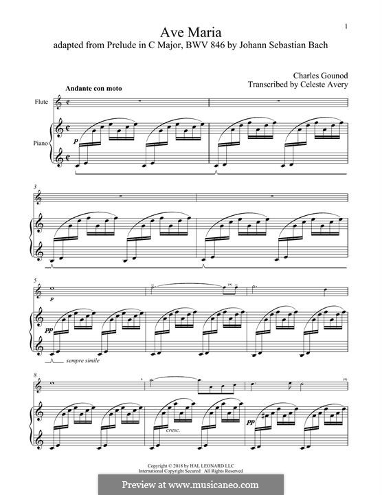 Ave Maria (Printable Sheet Music): For flute and piano by Johann Sebastian Bach, Charles Gounod