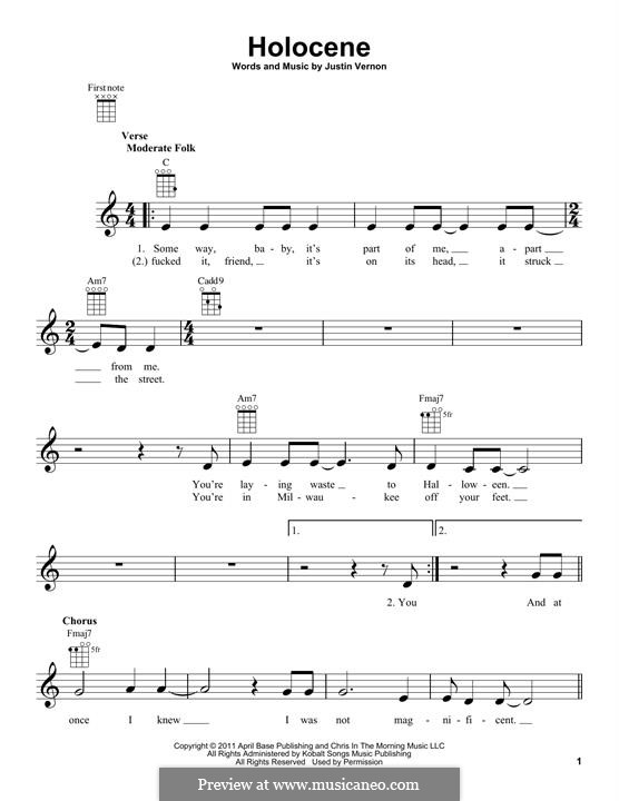 Holocene (Bon Iver): For ukulele by Justin Vernon