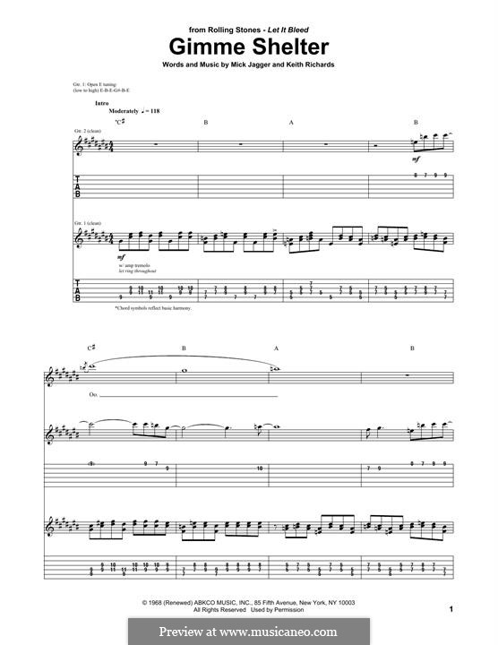 Gimme Shelter (The Rolling Stones): For guitar with tab by Keith Richards, Mick Jagger