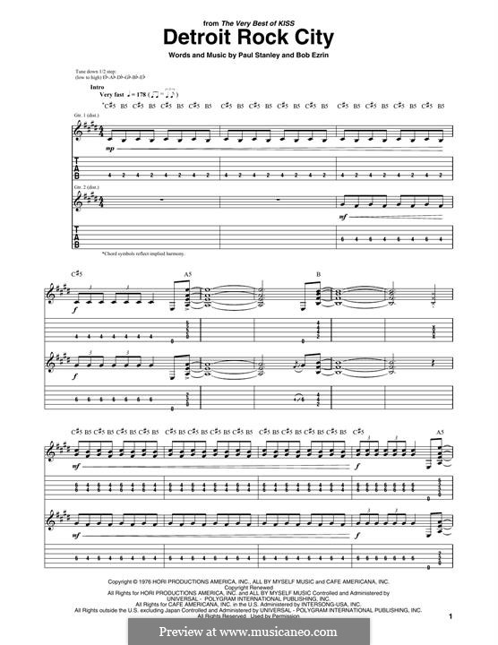 Detroit Rock City (KISS): For guitar with tab by Bob Ezrin, Paul Stanley