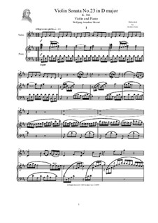 Sonata for Violin and Piano No.23 in D Major, K.306: Score, solo part by Wolfgang Amadeus Mozart
