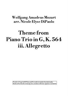 Piano Trio No.6 in G Major, K.564: Movement III – Proto-Notation Beginner Arrangement w/ Teacher Duet arr. DiPaolo by Wolfgang Amadeus Mozart