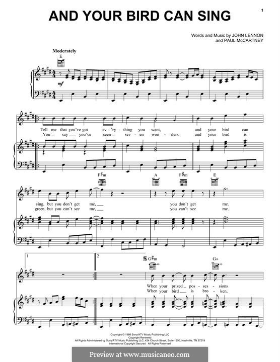 And Your Bird Can Sing (The Beatles): For voice and piano (or guitar) by John Lennon, Paul McCartney