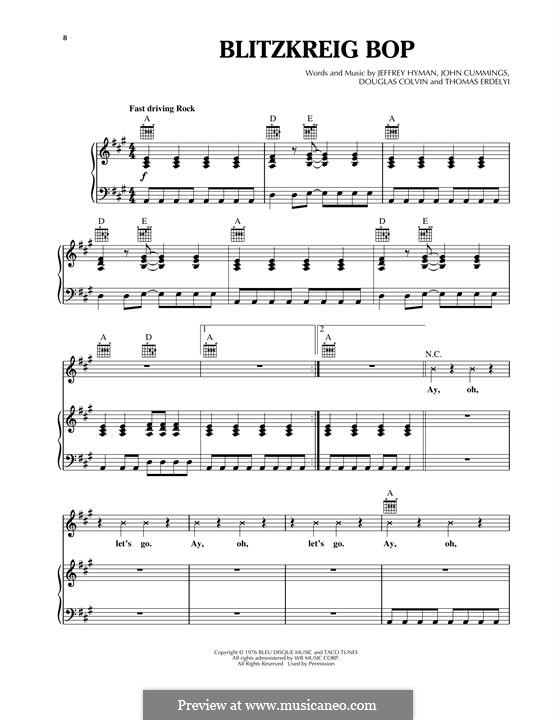 Blitzkrieg Bop (Ramones): For voice and piano (or guitar) by Dee Dee Ramone, Jeffrey Hyman, John Cummings, Thomas Erdelyi