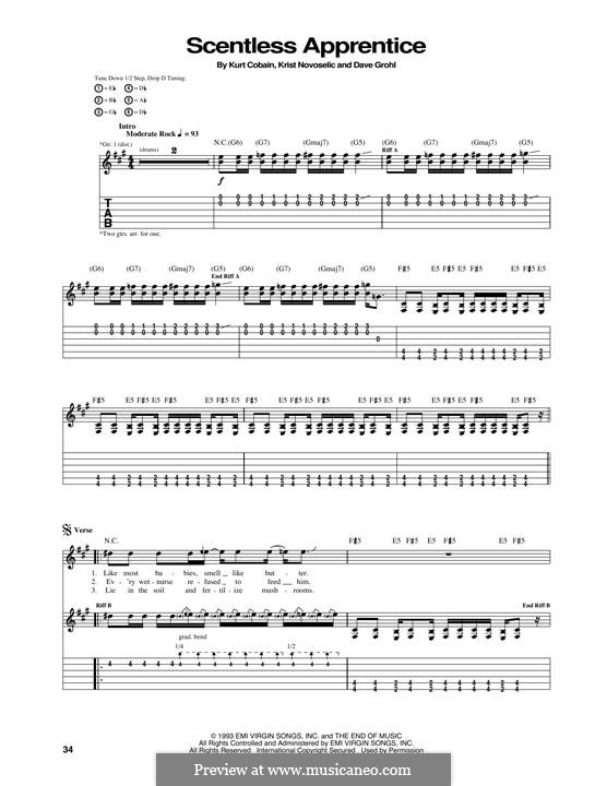 Scentless Apprentice (Nirvana): For guitar with tab by David Grohl, Krist Novoselic, Kurt Cobain