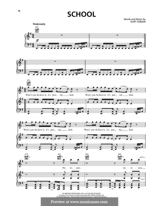 School (Nirvana): For voice and piano (or guitar) by Kurt Cobain