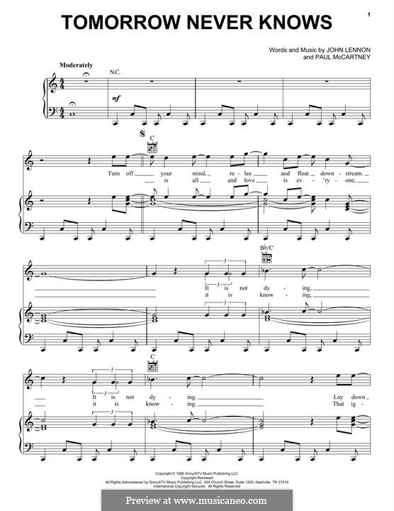 Tomorrow Never Knows (The Beatles): For voice and piano (or guitar) by John Lennon, Paul McCartney
