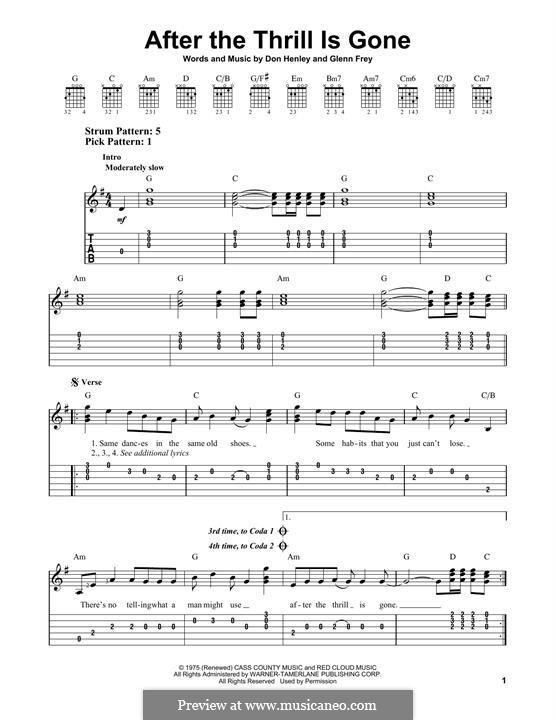 After the Thrill is Gone (Eagles): For guitar with tab by Don Henley, Glen Frey
