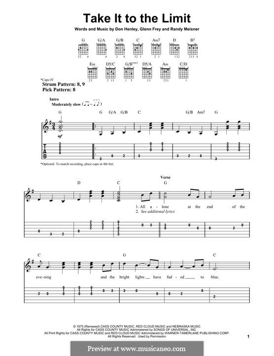 Take It to the Limit (Eagles): For guitar with tab by Don Henley, Glen Frey, Randy Meisner