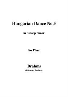 Dance No.5 in F Sharp Minor: For piano by Johannes Brahms
