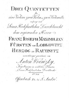Three String Quintets, Op.8: Cellos parts by Anton Wranitzky