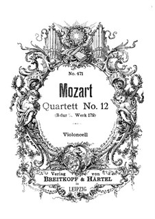 String Quartet No.12 in B Flat Major, K.172: Cello part by Wolfgang Amadeus Mozart