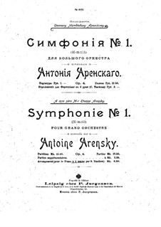 Symphony No.1 in B Minor, Op.4: Version for piano four hands by Anton Arensky