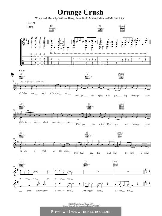 Orange Crush (R.E.M.): For guitar with tab by Mike Mills, Michael Stipe, Peter Buck, William Berry