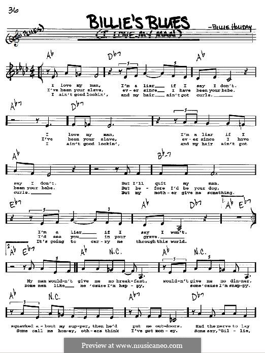 Billie's Blues (I Love My Man) by B. Holiday sheet music on MusicaNeo