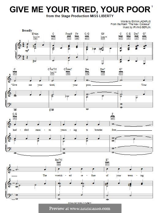 Give me your tired your poor by i berlin sheet music on musicaneo