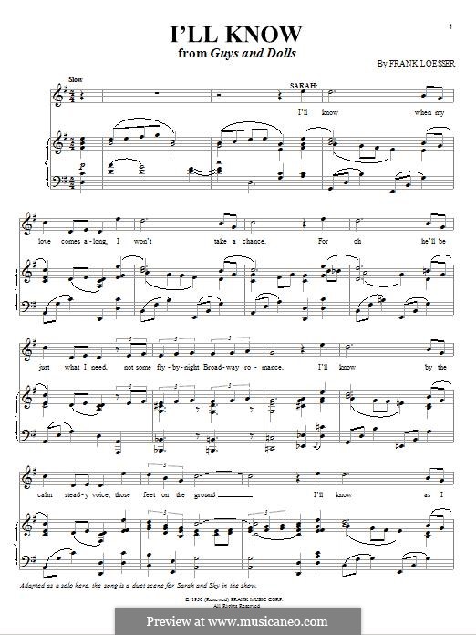 I'll Know (from Guys and Dolls) by F. Loesser sheet music on MusicaNeo