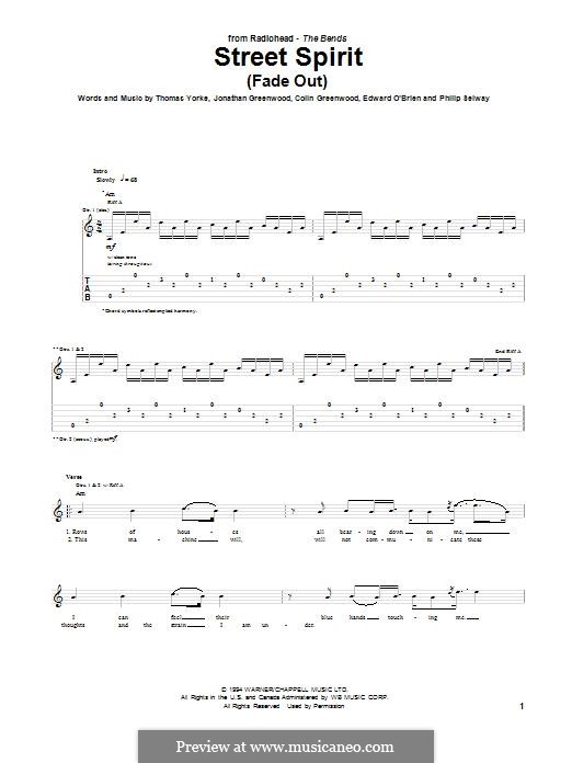 Street Spirit (Fade Out): For guitar with tab by Colin Greenwood, Ed O'Brien, Jonny Greenwood, Phil Selway, Thomas Yorke