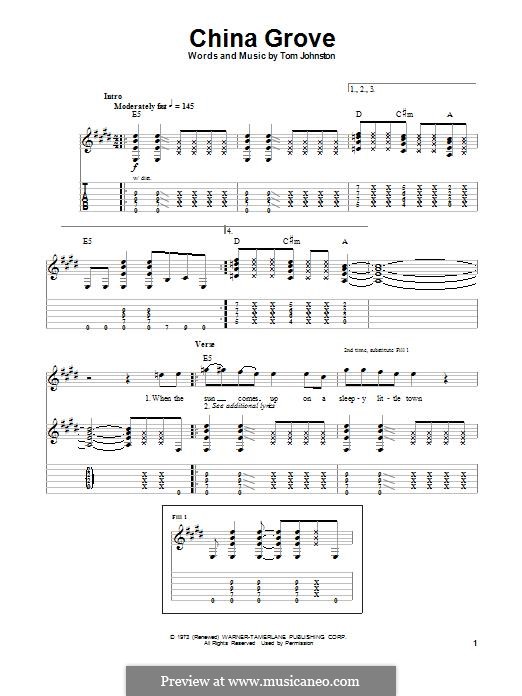 China Grove (The Doobie Brothers): For guitar by Tom Johnston