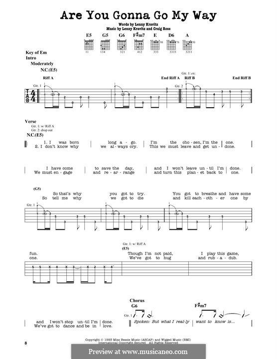 Are You Gonna Go My Way?: For guitar with tab by Craig Ross, Lenny Kravitz