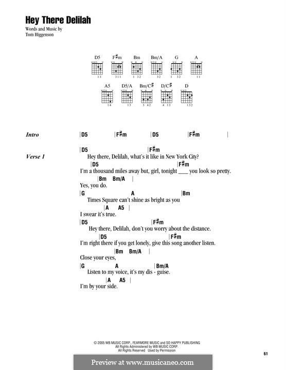 Hey There Delilah (Plain White T's): Lyrics and chords by Tom Higgenson