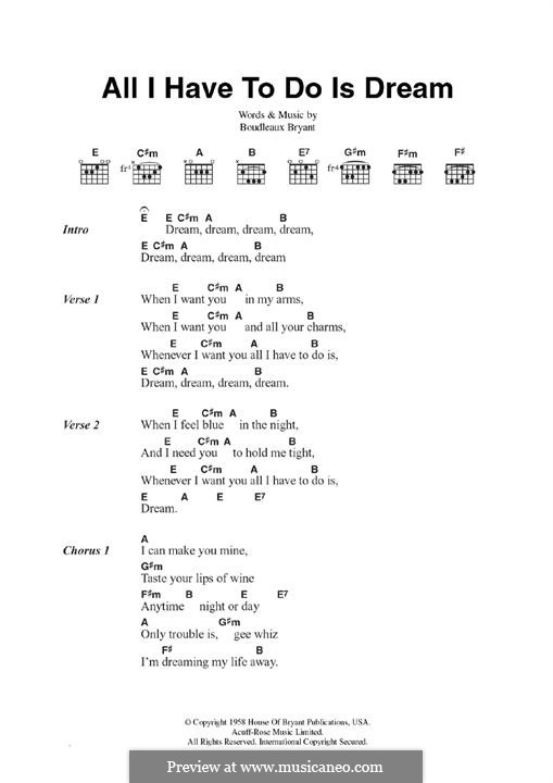 All I Have To Do Is Dream (The Everly Brothers): Lyrics and chords by Boudleaux Bryant