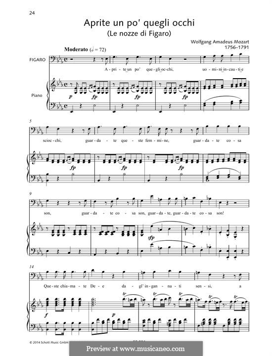 Aprite un po' quegli occhi: For voice and piano by Wolfgang Amadeus Mozart