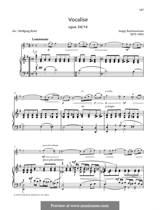 Vocalise, Op.34 No.14: For violin and piano by Sergei Rachmaninoff