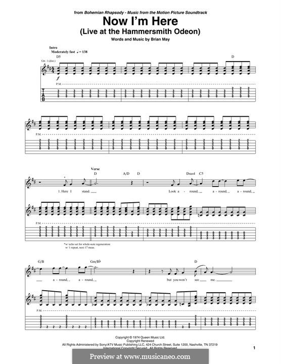 Now I'm Here (Queen): For guitar with tab by Brian May