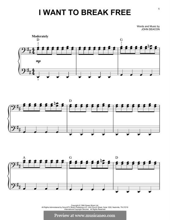 I Want to Break Free (Queen): For piano by John Deacon