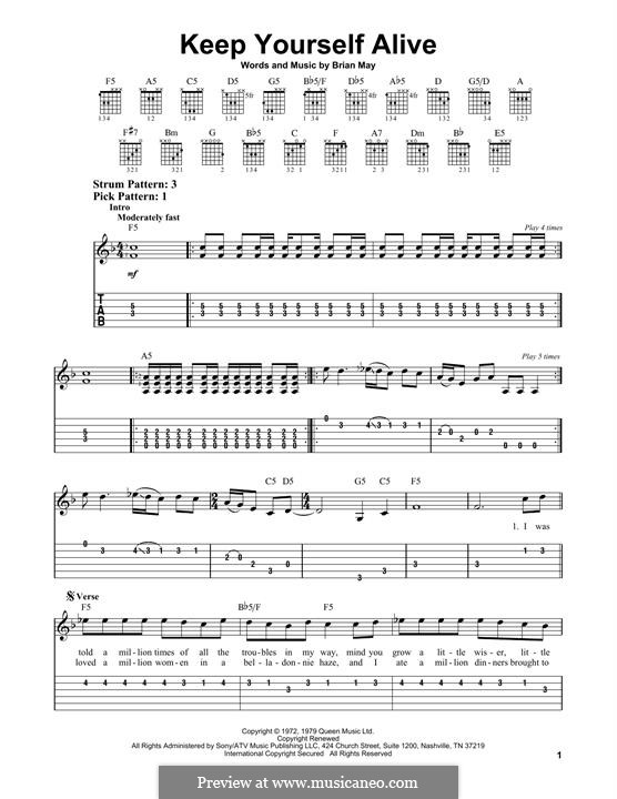 Keep Yourself Alive (Queen): For guitar with tab by Brian May
