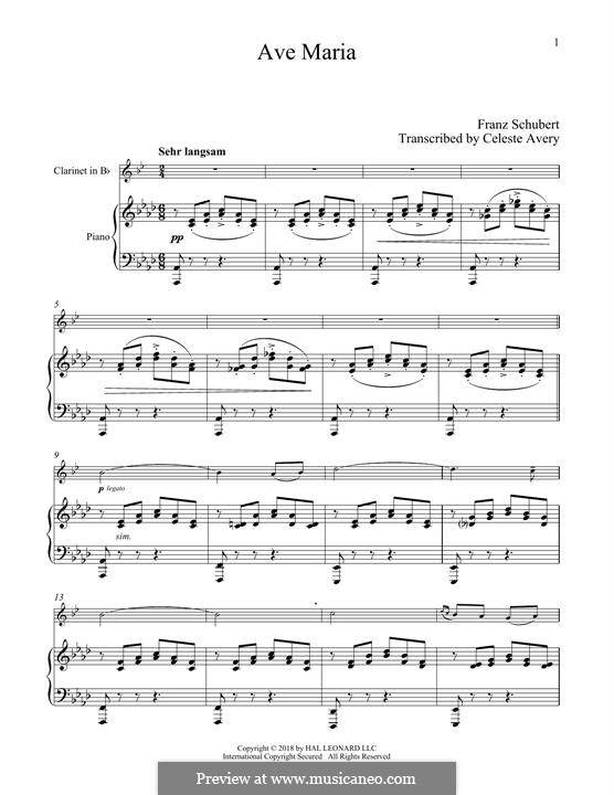 Two instruments version (printable scores): For clarinet and piano by Franz Schubert
