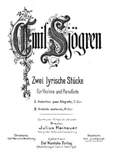 Two Lyric Pieces for Violin and Piano: No.2 Andante sostenuto – solo part by Emil Sjögren