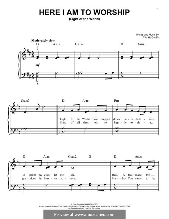 Here I am to Worship (Phillips, Craig & Dean): For piano by Tim Hughes
